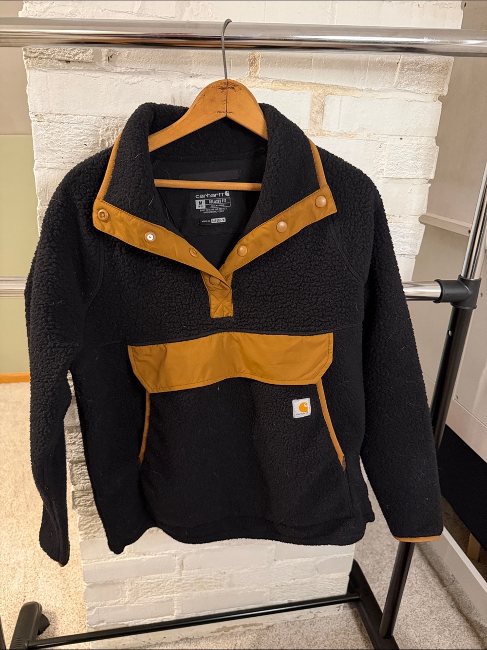 Carhartt Womens Black Sherpa Pullover with Brown Trim
